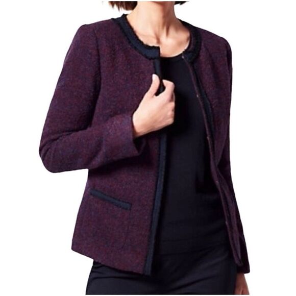 Talbots navy blue and burgundy wool blend tweed blazer size 10